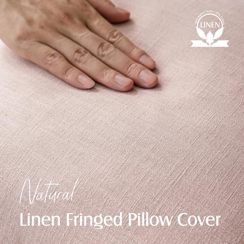 Foindtower Decorative Linen Fringe Throw Pillow Covers 22×22 Light Pink