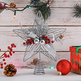 Ornativity Silver Star Tree Topper - Christmas Glitter Silver Star Xmas Holiday Decor Tree Top Decoration with Silver Bells and Mistletoe and Holly Red Berries 11.5"