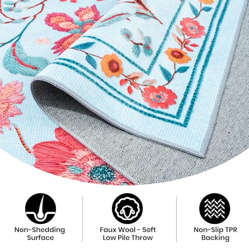 Area Rugs for Living Room 5x8 Non-Slip Carpet Washable Boho Rug Vintage Low Pile Carpet Print Home Rugs for Bedroom Kids Room Playroom Dining Room Home Office Farmhouse,Blue