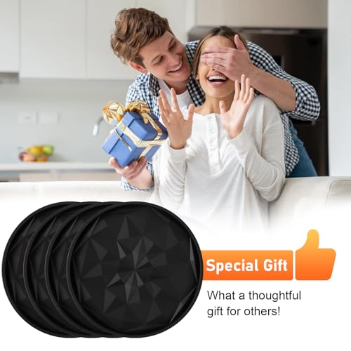 OIAHOMY 8 Pcs Coasters with Holder for Beer, Coffee, Silicone Coaster Set for Table Decor for Kitchen, Bar, Dining Room, Living Room, Housewarming Gifts - Black