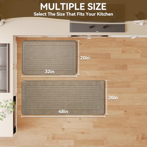 Kitchen Rugs Set of 2, Kitchen Mats for Floor,20x32+20x47 Brown