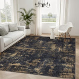 Sasttie 5x7 Washable Area Rug, Modern Abstract Carpet, Black & Gold