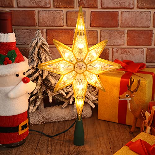 Brizled Christmas Tree Topper, 11" Warm White Double-Sided Bethlehem Star Tree Topper, Plugin Polaris Xmas Treetop with 10 Lights, UL Certified Lighted Tree Top for Christmas Tree Home Holidays Decor