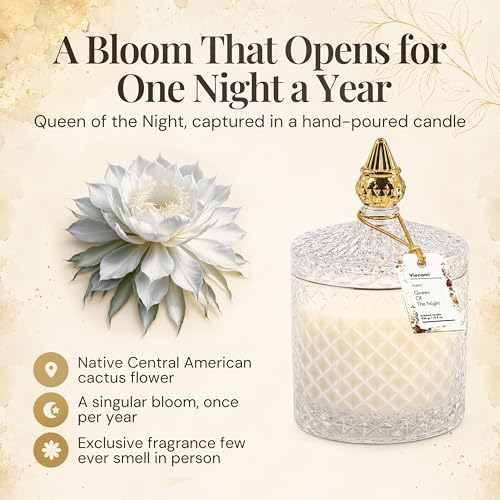 VIONAMI Luxury Scented Candle Gift – Queen of The Night Rare Flower Fragrance in Elegant Glass Jar, Decorative Soy Candles Gifts for Women, Long-Lasting 80 Hr, 14.8 oz, Luxury Candles for Women