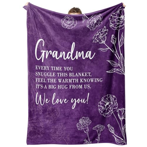 Grandma Gifts, Birthday Gifts for Grandma from Grandkids, to My Grandmother Soft Throw Blanket for Christmas Mothers Day 50" x 60", Purple