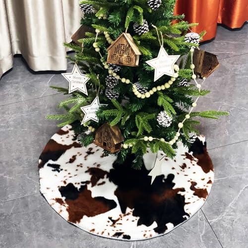 Christmas Tree Skirt 30/48inches, Cow Stripe Plush Faux Fur Christmas Tree Skirt Xmas Tree Skirt for Christmas Decorations Home Party Holiday Decor Cow 78 CM