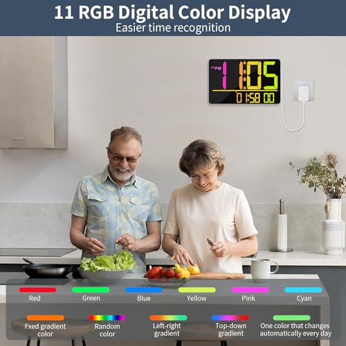 PERSUPER 13" Large Digital Wall Clock with Remote, RGB Color Changing, 25 Ringtones, 0-100% Auto/Custom Brightness, Temperature, Calendar, 12/24H, DST, Timer, for Living Room/Bedroom/Office/Elderly