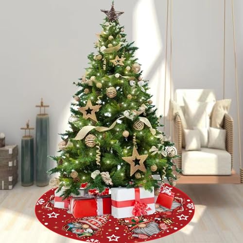 Christmas Tree Skirt Red Tree Skirt Glitter Gnomes Snowflake Xmas Winter Tree Skirt 48 Inch for Red Christmas Indoor Outdoor Decorations