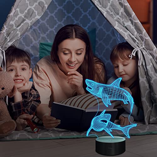 Lampeez Shark Gifts for Boys – Kids Shark Night Light 3D Optical Illusion Lamp with 16 Colors & Remote Control, Cool Shark for Boys Girls Birthday