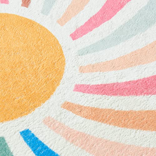 Topotdor Sun Rainbow Round Rug,Colorful Boho Kids Rug Ultra Soft Washable Nursery Rug for Bedroom Perschool Classroom,47" Round