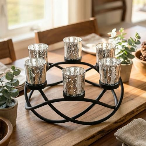Kitchen Table Centerpiece Decor, Tealight Candle Holder, Silver