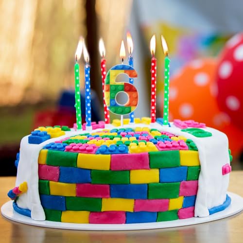 Rossesay Building Block Number 0-9 Birthday Cake Candle Numeral Birthday Sparkler Candles for Building Block Cake Topper for Party Decorations Supplies(Number 6)