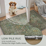 2x6 Runner Rug, Green Floral Rug for Entryway, Moynesa Washable Kitchen Rugs with Rubber Backing, Thin Soft Botanical Runners for Hallways, Bedroom, Laundry, Bathroom(2'x6', Dark Green)