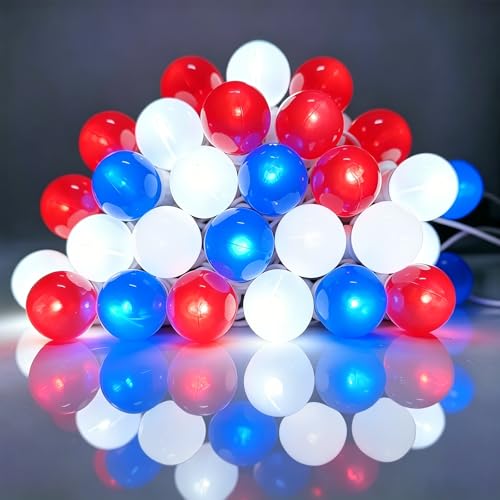 Red White Blue Lights Outdoor 17.5Ft 4th of July Lights 50 LED G15 Globe Patriotic String Light, Plug in Red White and Blue String Light for Fourth of July Memorial Day Patio Christmas Home Decor