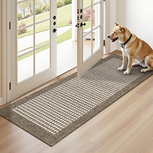 Laundry Room Runner Rug 2x5ft Non Slip Farmhouse Kitchen Floor Mats with Rubber Backing Machine Washable Indoor Doormat Low-Profile Carpet for Hallway Entryway(Brown)