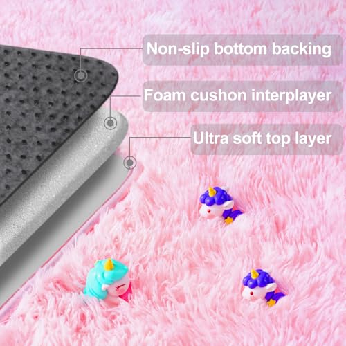 qulint Pink Rugs for Bedroom Girls, 2x3 Fluffy Area Rugs for Living Room Soft Shag Fuzzy Small Carpet, Plush Shaggy Cute Alfombras for Kids Boys and Girls Dorm Home Decor (2ft x 3ft, Pink)