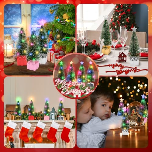 Mini Christmas Tree with Lights, 4 Pack Tabletop Christmas Tree with Lights for Christmas Decorations Indoor Xmas Holiday Party, Christmas Centerpieces for Tables New Year Decoration