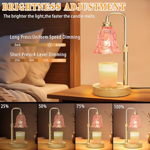 Candle Warmer Lamp with Timer Dimmer, Adjustable Height Pink Tulip Candle Wax Warmer, Christmas Birthday Gift for Mom Women,House Warming Gifts for New Home Bedroom Decor,Flower Pink