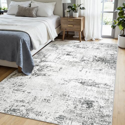5x7 Area Rugs for Living Room Large Washable Abstract Rug White Grey Black