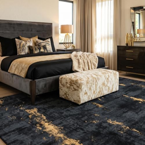 Fixwal Washable 6x9 Area Rug for Living Room, Non-Slip, Black/Gold