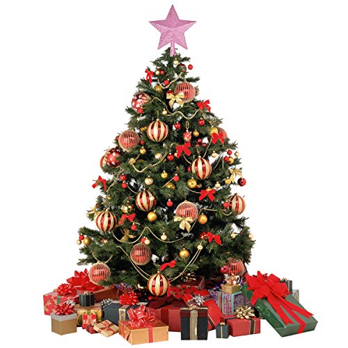 10 Inch Christmas Tree Topper, Pink Star Tree Topper Glittered Christmas Tree Decorations for Indoor Home Décor (Pink)