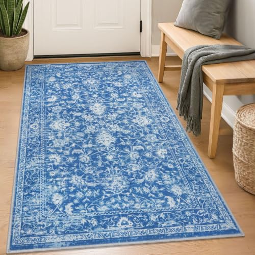 Area Rug 3x5 Washable Entryway Rug Kitchen Rugs, Denim Blue