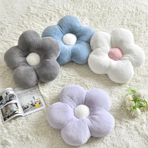 Flower Pillows, Soft Flower Shaped Pillow with Home Decorative for Couch Chair Bed,Flower Floor Throw Pillows for Adults Bedroom Living Room (Grey Blue, 15 Inches)