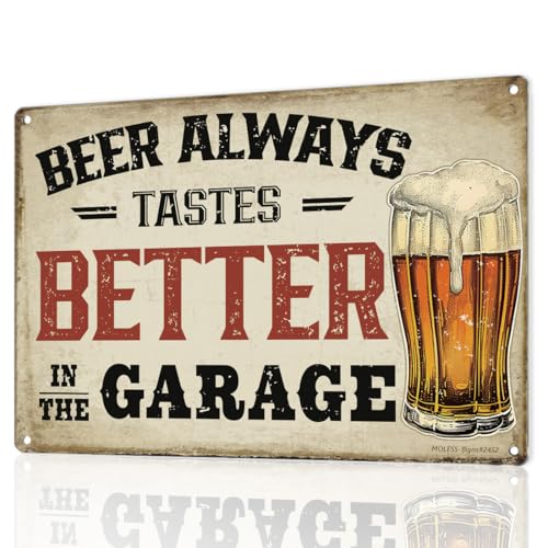 Vintage Bar Sign – 'Beer Always Tastes Better in the Garage' | 12x8″ Metal Signs Decor for Man Cave, Home Bar,