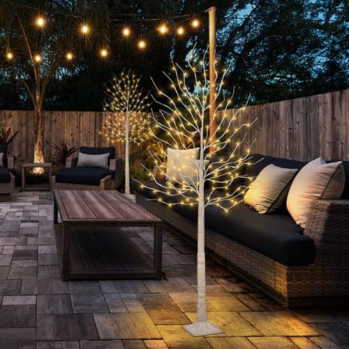2Pack Lighted Birch Tree with 144 Warm White Lights, 8 Modes Prelit White Artificial Christmas Trees with Timer for Holiday Indoor Outdoor Decor Garden Wedding Party Bedroom Decoration
