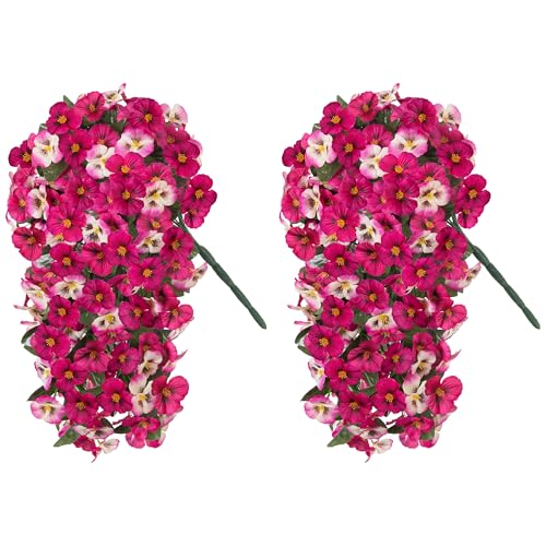 HyeFlora Artificial Flowers for Outdoors, 2pcs Faux Silk Pansies Flowers UV Resistant Fake Hanging Flower Plants for Outside Planters Porch Yard Patio Window Box (Mix Rose)