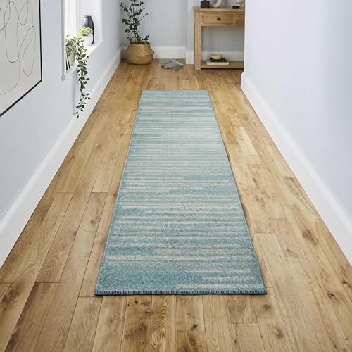 JONATHAN Y Khalil Modern Berber Stripe Turquoise/Cream Runner Rug, 2x8, Contemporary, Bohemian, Easy-Cleaning for Living Room, Bedroom, Kitchen, Pet Friendly, Non-Shedding (MOH207D-28)