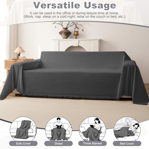 Chenille Couch Cover for Sofa,Soft Tassel Slipcover for Couch,Blanket Couch Covers for 1 Cushion Couch,Sofa Slipcovers Washable Pet-Friendly Furniture Protector (Dark Grey)