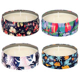 Tropical Printed Citronella Candles, Set of 4 x 13.5 oz Large Scented Candles with Natural Cotton Wicks - Made with Natural Soy Wax, for Home, Patio, Garden, Camping or as a Summer Housewarming Gift
