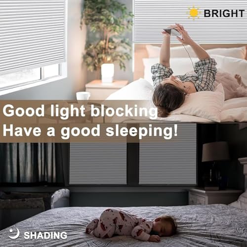 MYshade Cordless Blackout Cellular Shades, 1.5" Honeycomb Window Blinds for Bedroom & Nursery, Thermal Insulated, Noise Reducing, Privacy Shades, Inside or Outside Mount (35" W x 64" H, White)