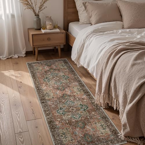 GENIMO 2.5x7 Non Slip Runner Rug, Washable Long Hallway Terracotta Sage
