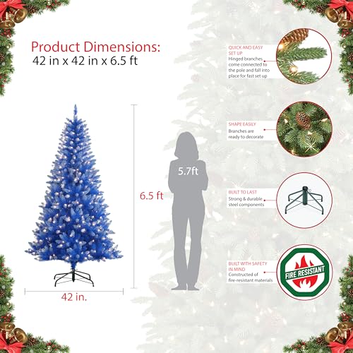 Puleo International Pre-Lit 6.5' Artificial Christmas Tree with 300 Lights, Blue