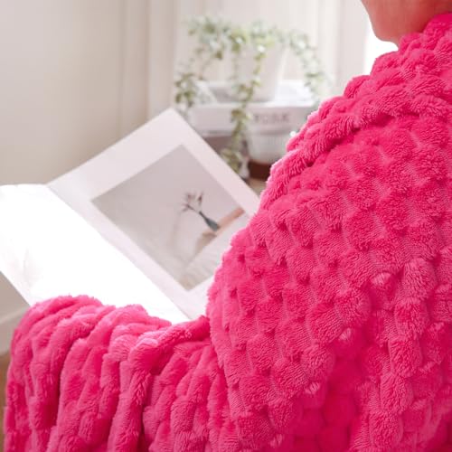 Hot Pink Throw Blanket 50"×70" inches Gifts for Mom Fuzzy 3D Jacquard Decorative Flannel Fleece Super Soft Plush Cozy Blanket for Couch Sofa Chair Lightweight