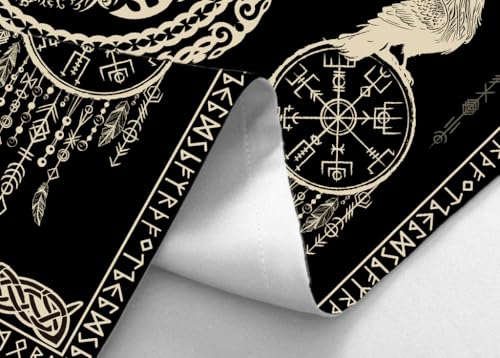 Hajmsug Vikings Tapestry,Black and White Tree Bird of Wisdom Celtic Rune Ancient Rune Totem Norse Mythology Medieval Viking Wall Art,Aesthetic Mythology Tapestry for Bedroom Living Room,40X30 Inch.