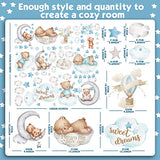 Yinder 12 Sheet 78 Pcs Bear Highland Cow Wall Decals Cute Highland Cow Sticker Nursery Baby Wall Decor for Kids Girls Boys Baby Room Bedroom(Blue Bear)