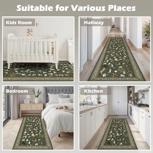 Dark Green Hallway Runner Rug 2x4 for Bedroom Kitchen