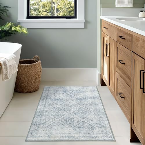 MIULEE 2x3 Washable Entry Rug Door Mat Indoor Entrance, Small Rug for Kitchen Bathroom Bedroom, Non-Slip Stain Resistant Throw Carpet Boho Entryway Decor, Blue