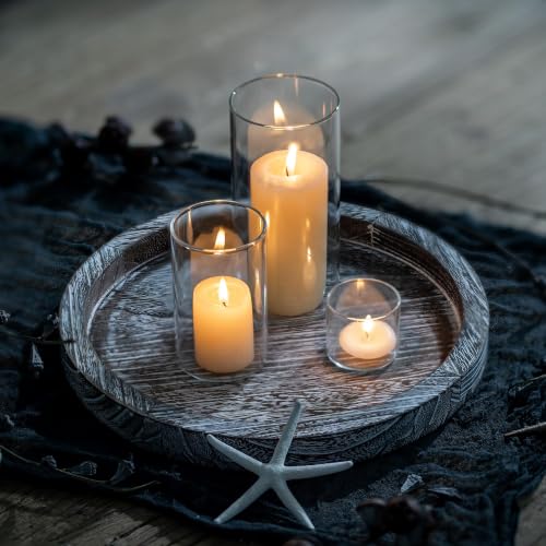 Hanobe Round Wood Candlestick Holder Tray for Table Centerpiece Decor, 11"