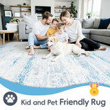 9x12 Washable Area Rug for Living Room Bedroom: Non-Slip Modern Light Blue