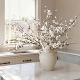 florisso 6 PCS Artificial Cherry Blossom Branches Spring Indoor Decoration, Faux Flowers 34.45" Long Stems Plum Fake Peach Plants Real Touch Silk for Wedding Home Bedroom Party Table Office, White