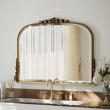 Wall Beaded Mirror, 36 x 27 Inch Round Top Right Angle Wall Mirror, Tempered Glass, Rust Resistant, Horizontally or Vertically Hanging, Gold