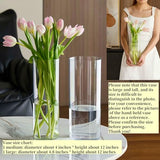 Acrylic Cylinder Plastic Vase for Centerpiece, Unbreakable Hurricane Tall Large Plastic Vases for Proposals Wedding, Hydroponic Decor Base Set of 2 with DIY Stickers(D 4" + D 4.8" X H 12" Clear)