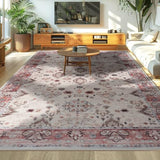 4x6 Area Rugs for Living Room, Washable Rug Vintage Floral, Red