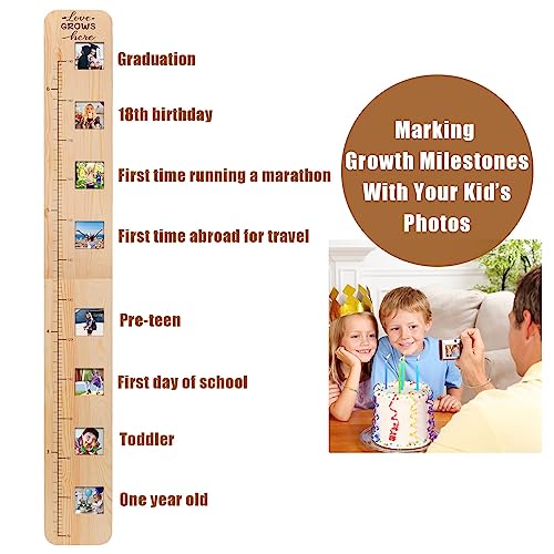Garybank Solid Wood Growth Chart for Kids with Picture Frames, Height Measurement Ruler Milestone Markers, Foldable Kids Height Wall Chart, Christmas Keepsake Gift for Toddler Boy Girl Room Wall Decor