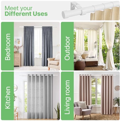 White Curtain Rod 72-144 inch, 1" Heavy Duty Curtain Rods for Windows Outdoor, Patio, Living Room, Bedroom, Metal Modern Drapery Pole with End Caps, 6 to 12 ft Drapery Rod