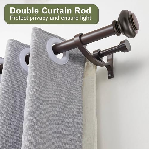 Double Curtain Rods 36 to 72 Inches with Solid Aluminum Alloy Brackets, 1 Inch Adjustable Drapery Rod, Heavy Duty Dual Curtains Rod for Window, Sliding Door, Bedroom Decoration, Matte Brown